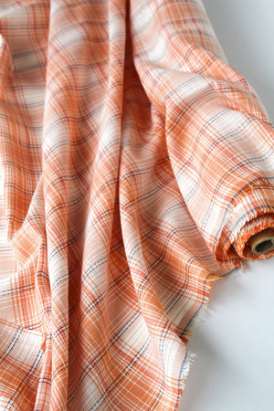 Lorelai - Yarn Dyed Plaid Linen Gauze | Mandarin (LAST CUT - 2.8M)