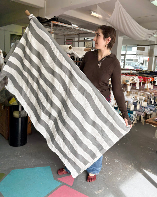 Marcellus - Screen-Printed Linen | Steel Stripe