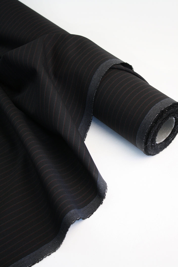 European Pinstripe Virgin Wool Suiting | Charcoal (2.5M)