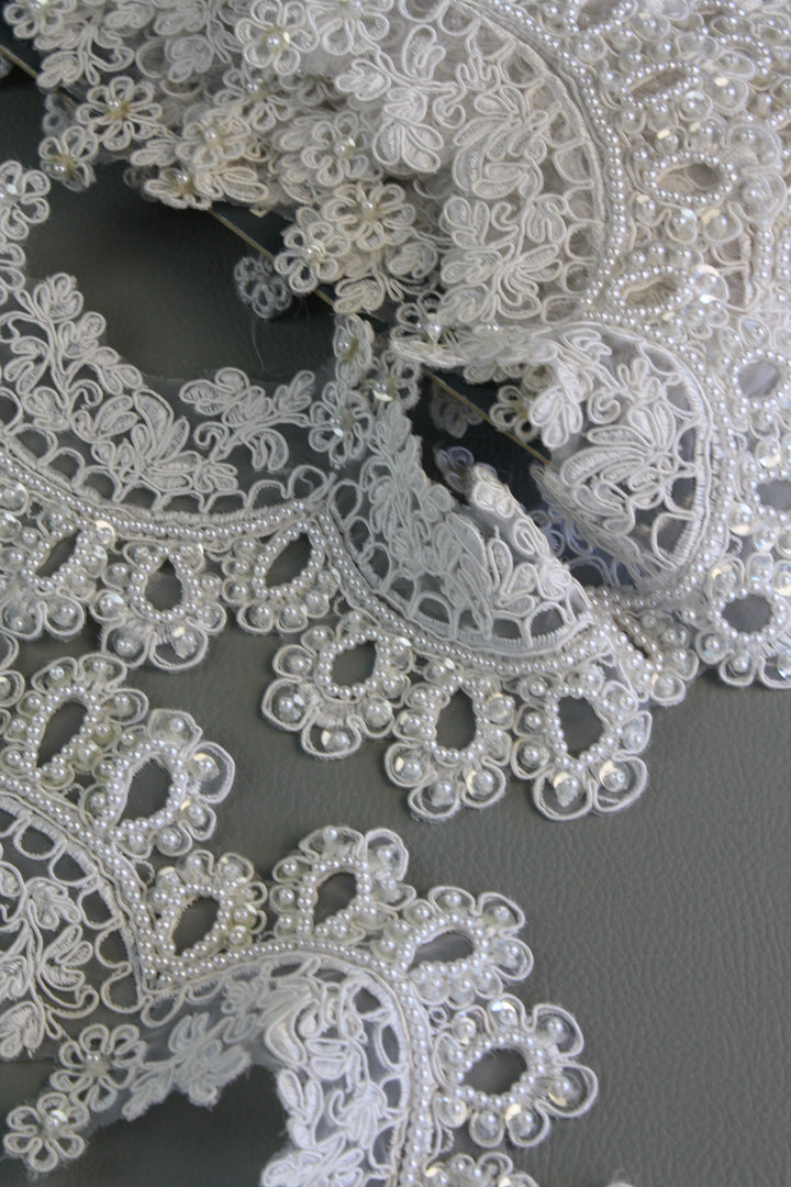 #58 Archival French Embroidered Lace - 10cm | Pearl