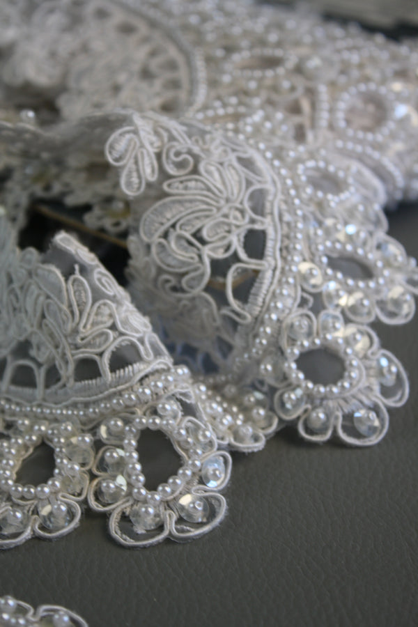 #58 Archival French Embroidered Lace - 10cm | Pearl