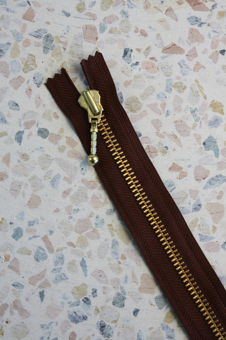 YKK 35cm Close Ended Metal Zip | Chocolate