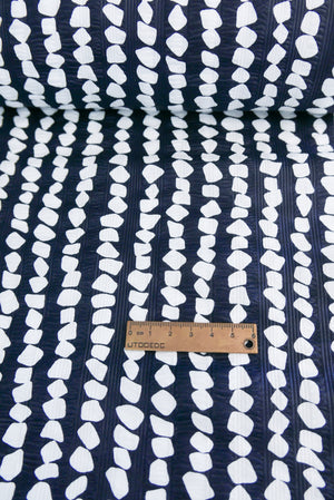 Tokyo - Printed Seersucker Cotton |  Navy