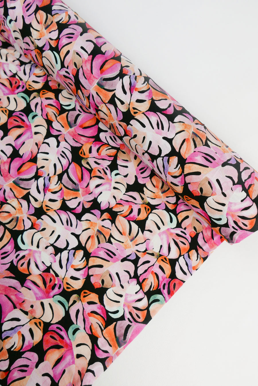 Barbados - Printed Viscose Knit | Pink Monstera (LAST CUT - 2.8M)