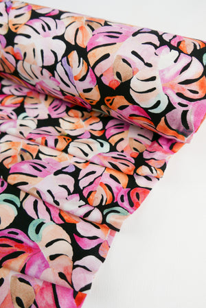 Barbados - Printed Viscose Knit | Pink Monstera