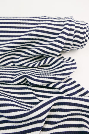 Stripe Lightning Jacquard - Cotton Knit | Navy Stripe Remnant (1.5M)
