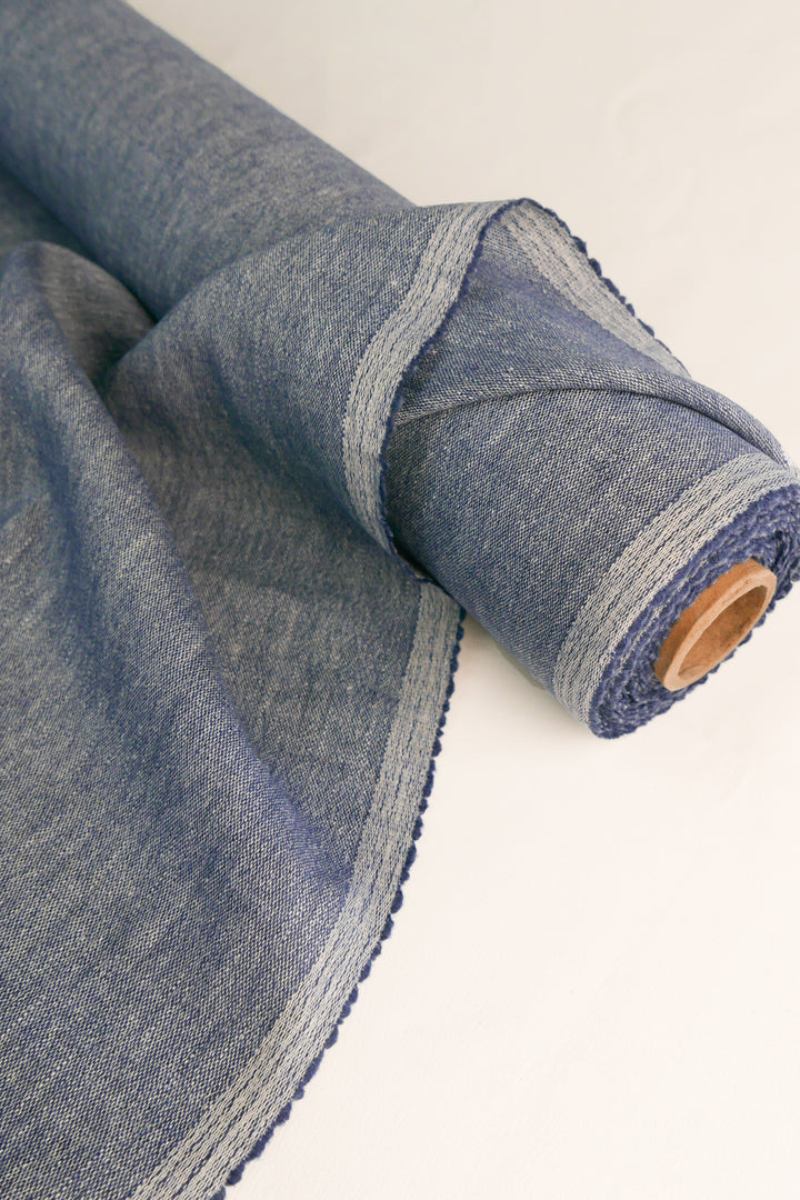 Wilma - Wool Linen Basket Weave | Prussian Blue (LAST CUT - 2.4M)