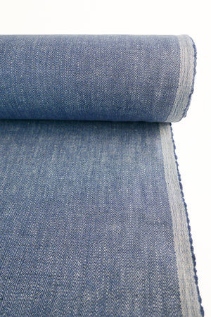 Zachary - Wool Linen Chevron | Prussian Blue