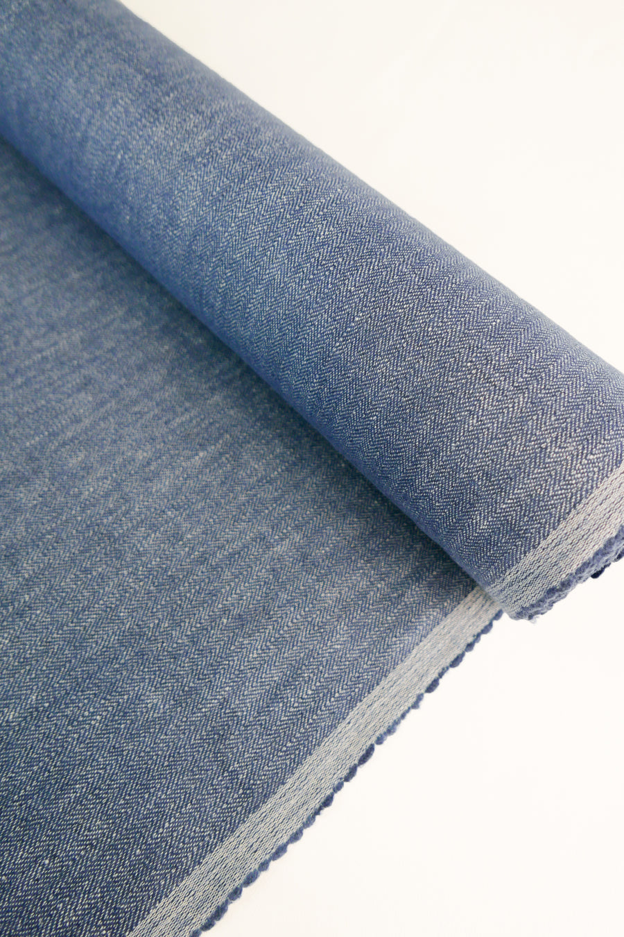 Zachary - Wool Linen Chevron | Prussian Blue