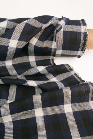 Ziggy - Checked Wool Flannel | Deep Blue