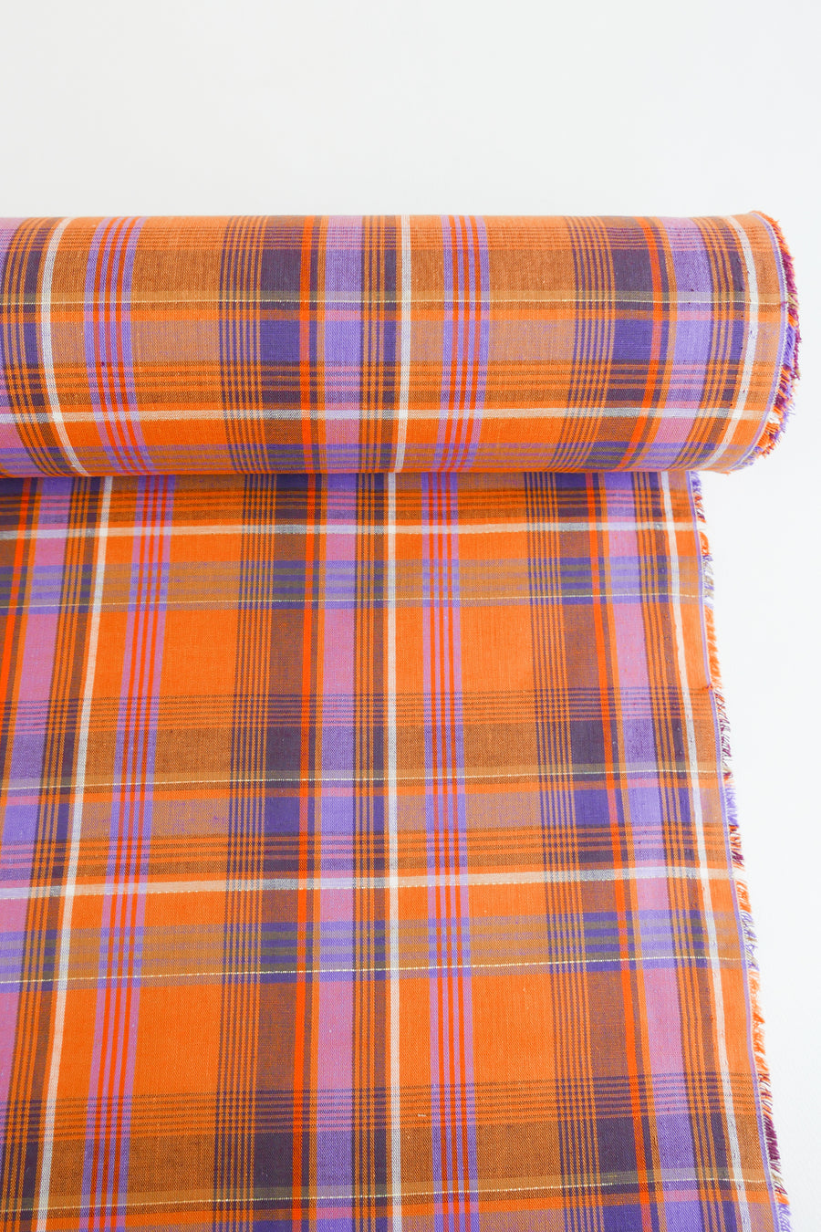 Madras Check - French Yarn Dyed Linen | Tangerine
