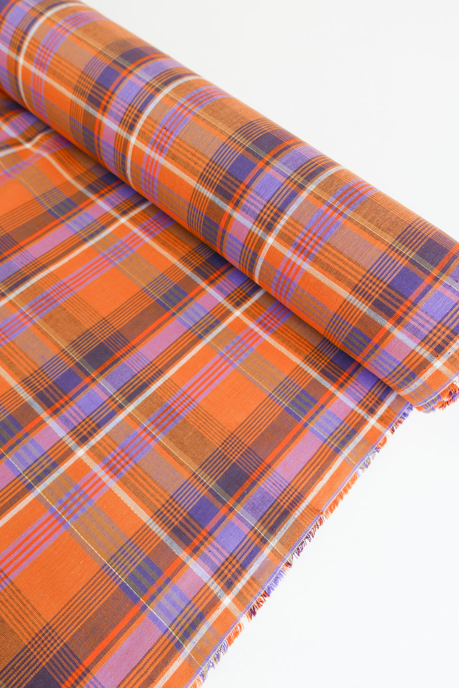 Madras Check - French Yarn Dyed Linen | Tangerine