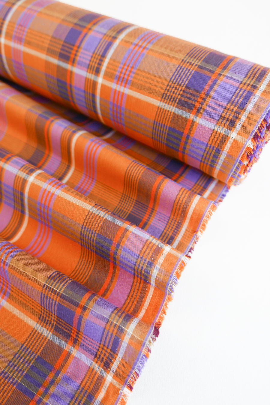 Madras Check - French Yarn Dyed Linen | Tangerine