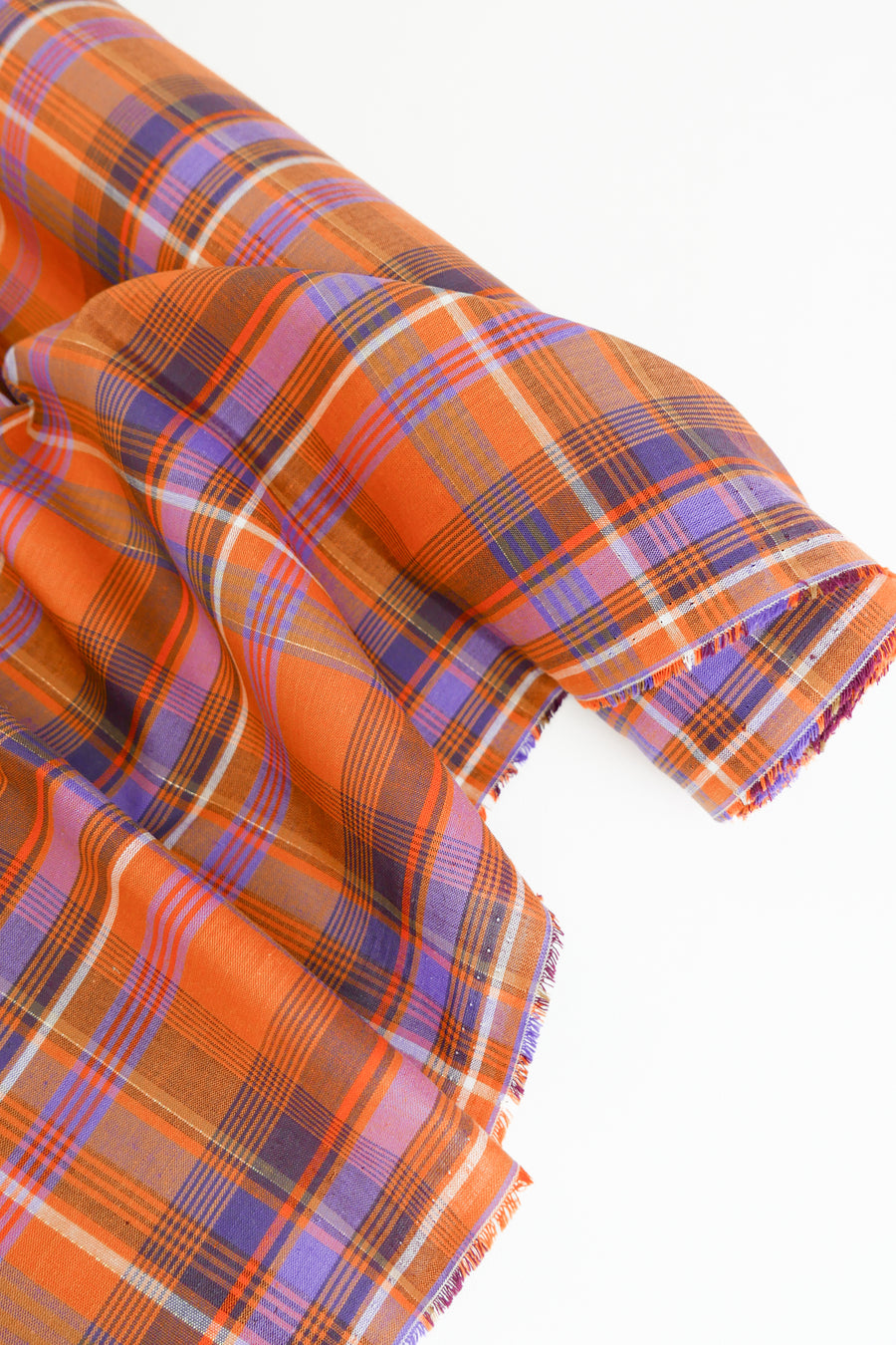 Madras Check - French Yarn Dyed Linen | Tangerine