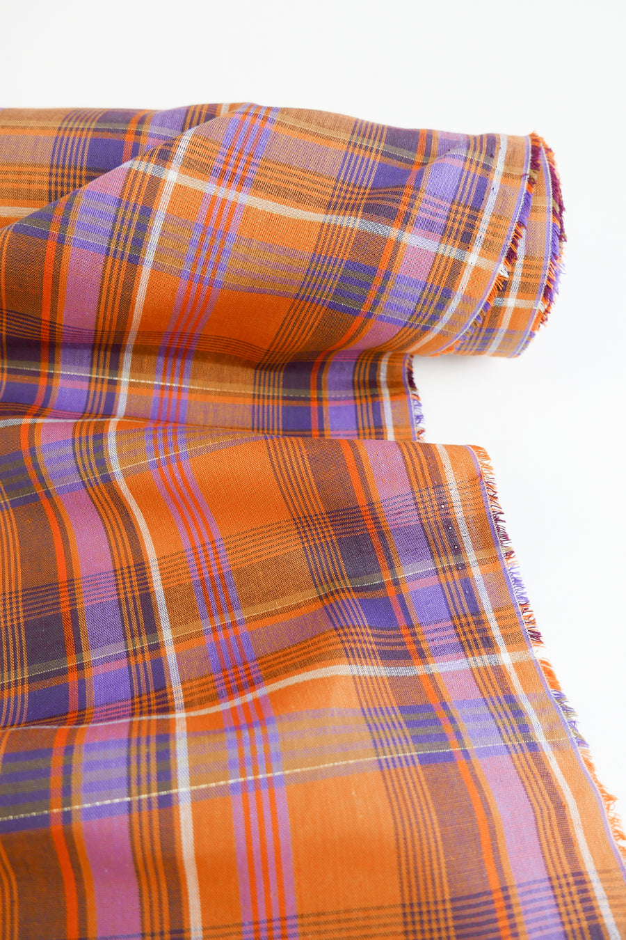 Madras Check - French Yarn Dyed Linen | Tangerine