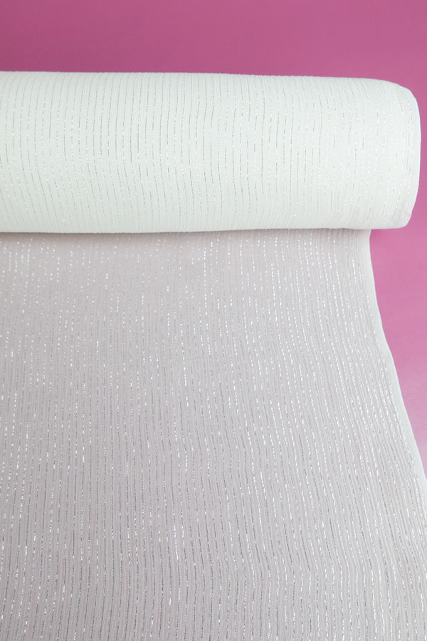 Crinkle Silk Georgette | Silver Stripe
