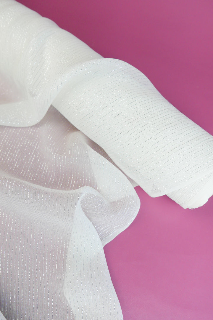 Crinkle Silk Georgette | Silver Stripe