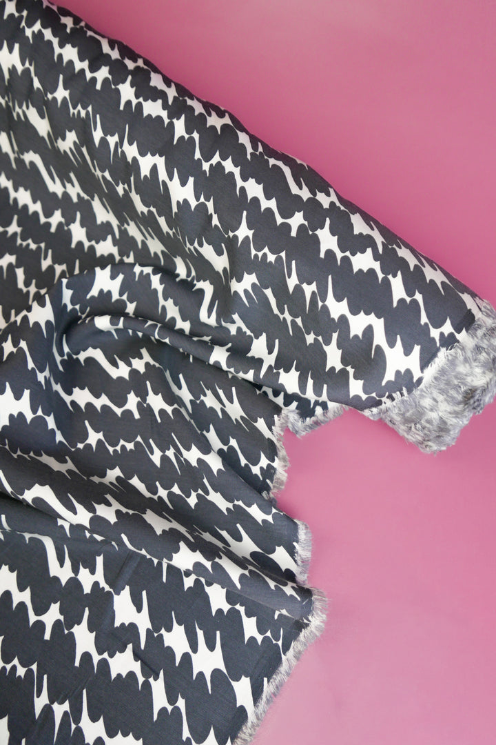 Scribble Print - Silk Twill | Charcoal