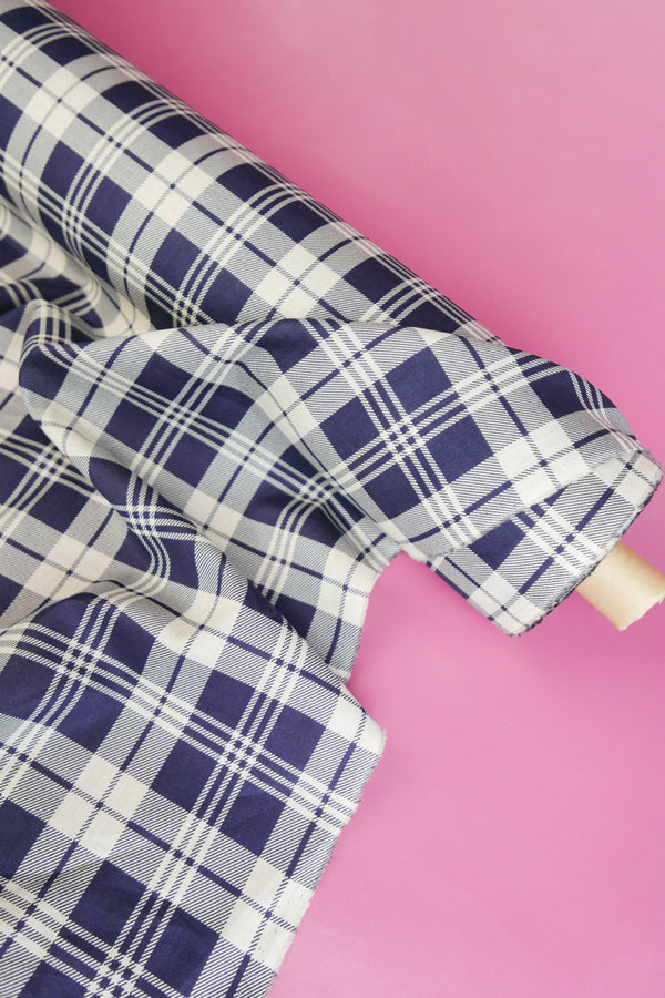 Minato - Linen & Organic Cotton Voile | Navy Check