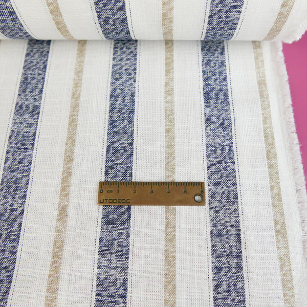 Simon - Striped Linen | Navy (LAST CUT - 3.7M)