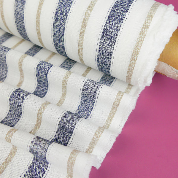 Simon - Striped Linen | Navy (LAST CUT - 3.7M)