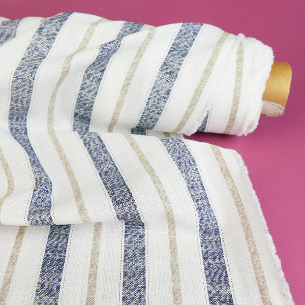 Simon - Striped Linen | Navy (LAST CUT - 3.7M)
