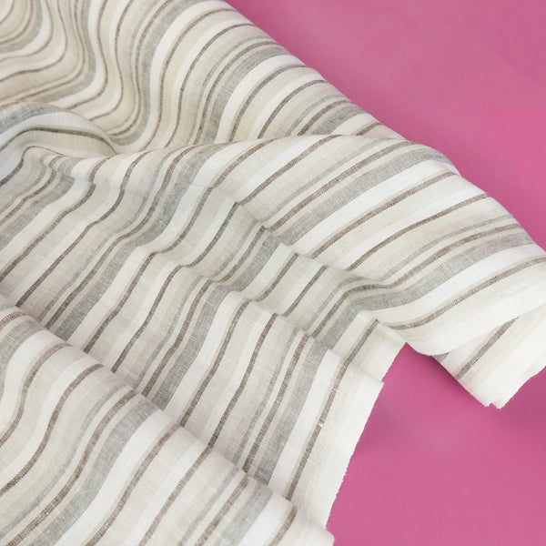 Helene - French Yarn Dyed Linen | Truffle Stripe (LAST CUT - 2M)