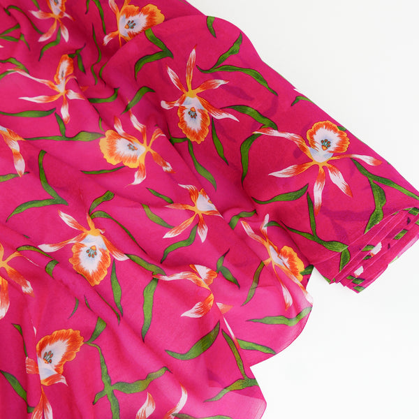 Printed Silk Georgette | Orange Orchid