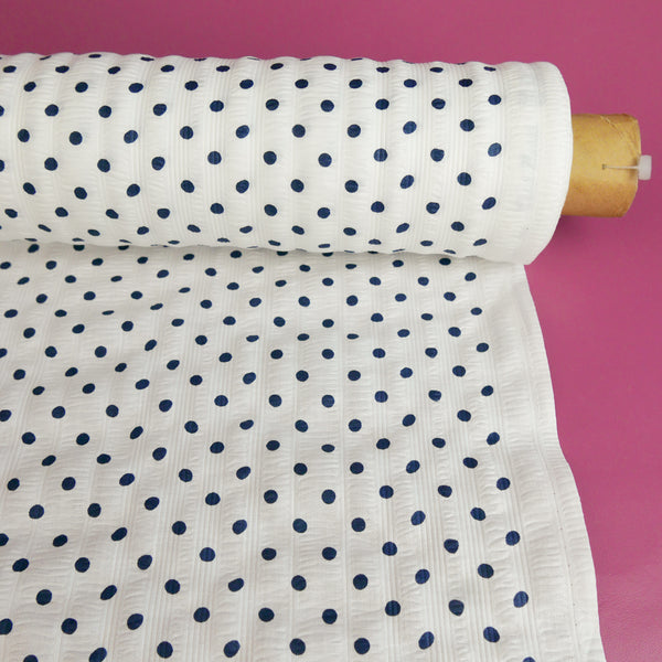 Paloma - Printed Seersucker Cotton | Navy Spot