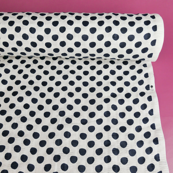 Hokkaido - Printed Seersucker Cotton | Navy Polkadot