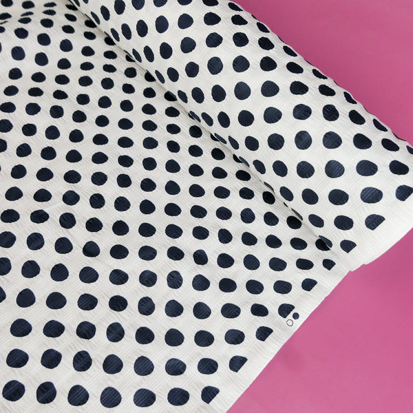 Hokkaido - Printed Seersucker Cotton | Navy Polkadot