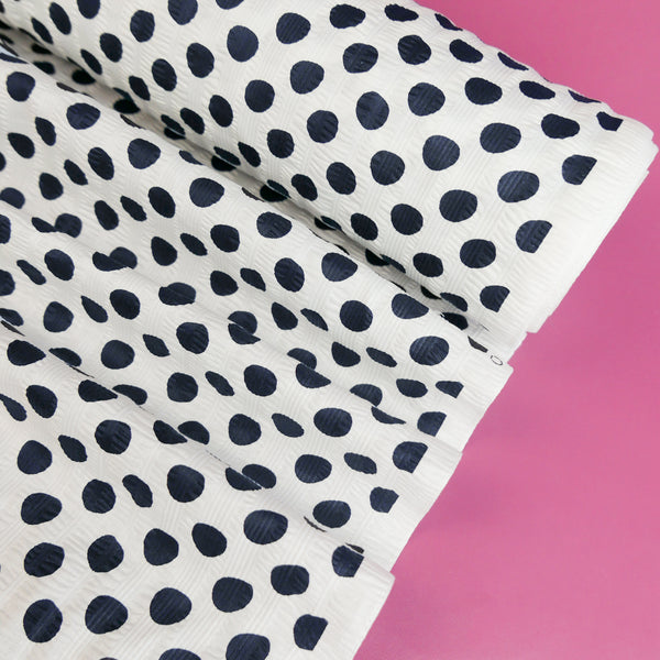 Hokkaido - Printed Seersucker Cotton | Navy Polkadot