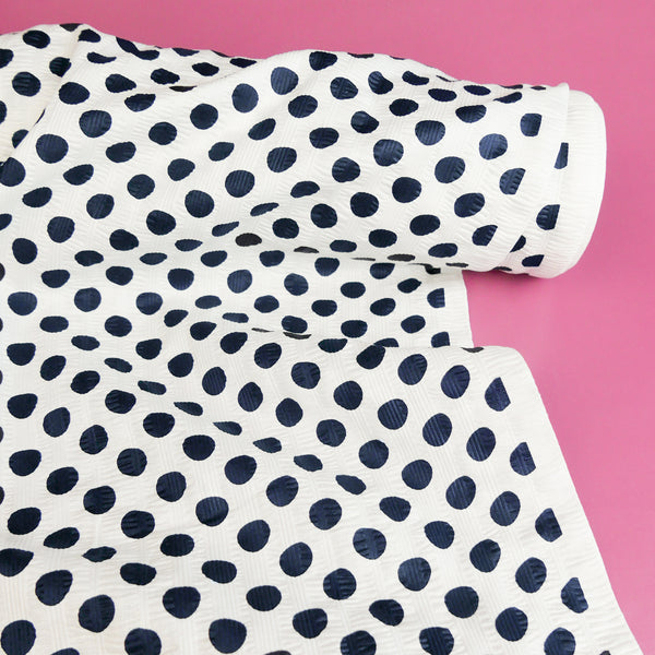Hokkaido - Printed Seersucker Cotton | Navy Polkadot