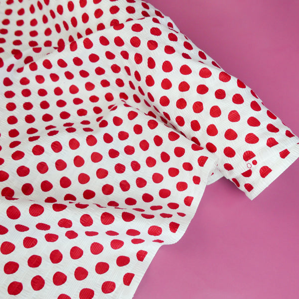 Hokkaido - Printed Seersucker Cotton | Red Polkadot