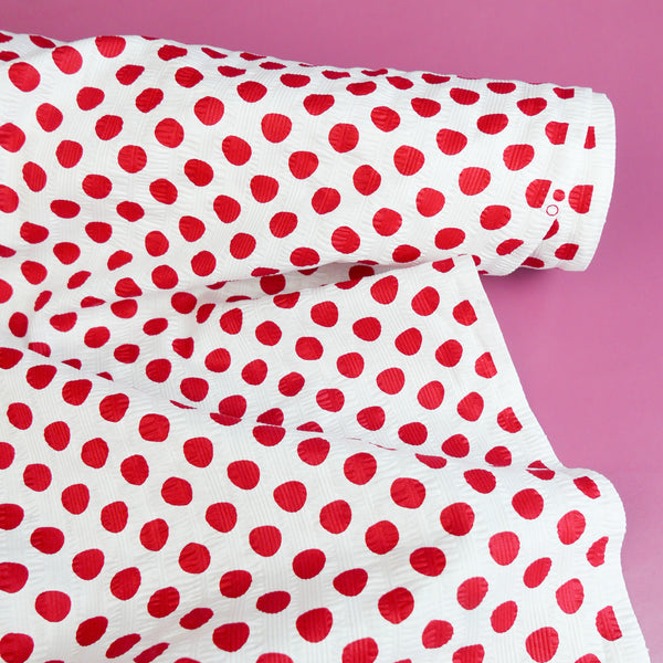 Hokkaido - Printed Seersucker Cotton | Red Polkadot