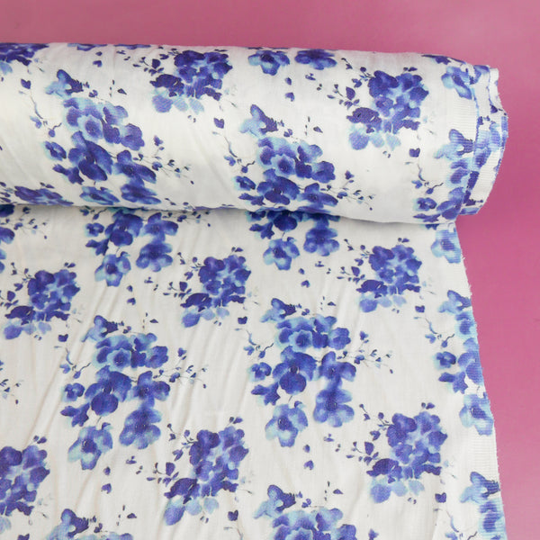 Printed Silk Modal Satin | Blueberry Floral