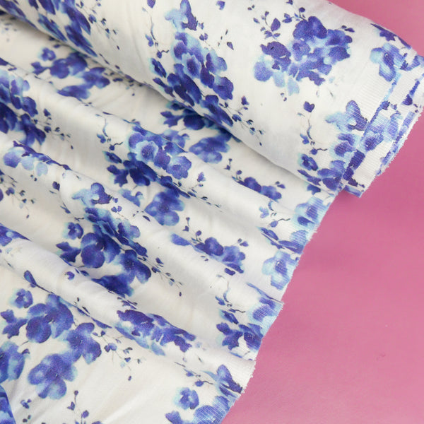 Printed Silk Modal Satin | Blueberry Floral