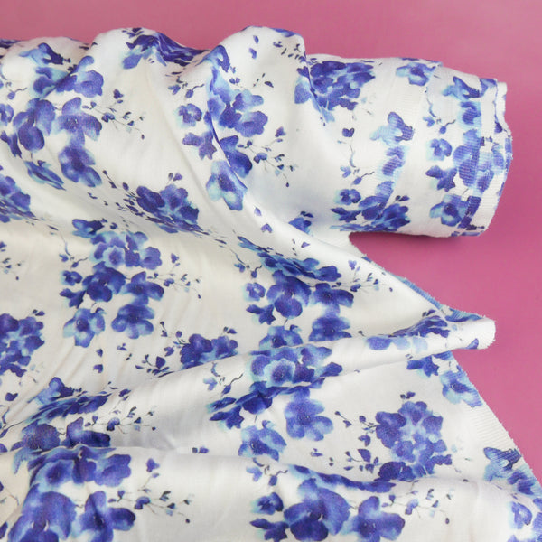 Printed Silk Modal Satin | Blueberry Floral