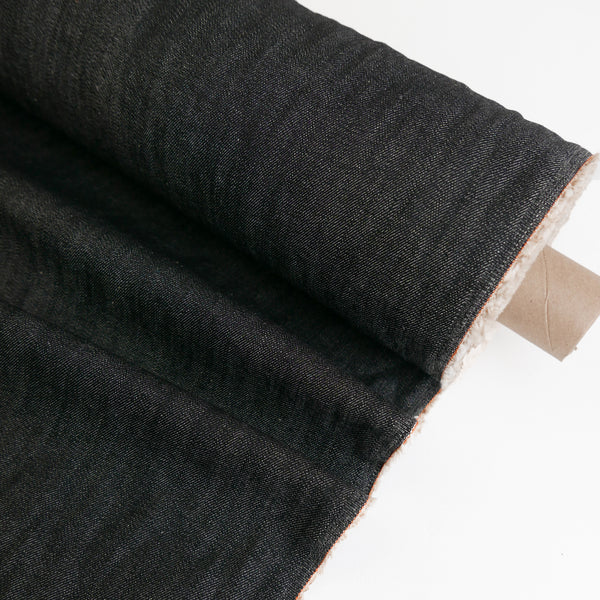 Korean Brushed Back Denim | Washed Black