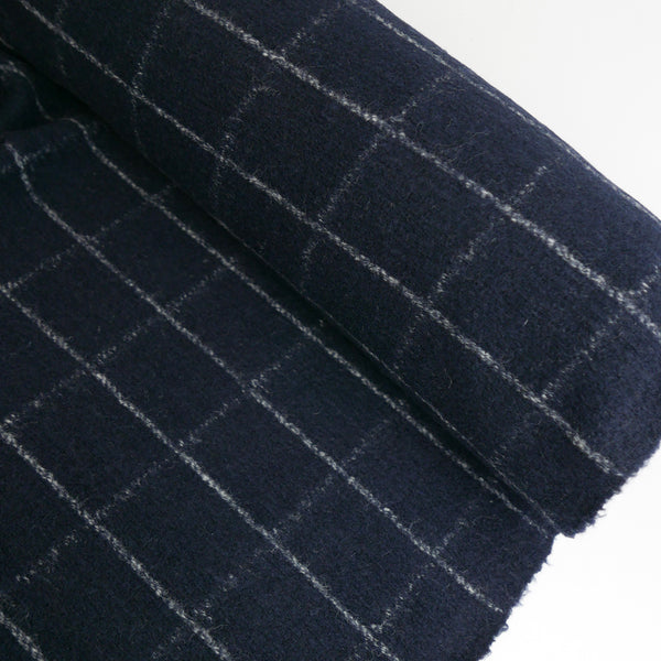 Italian Heavy Knitted Wool - Navy Plaid
