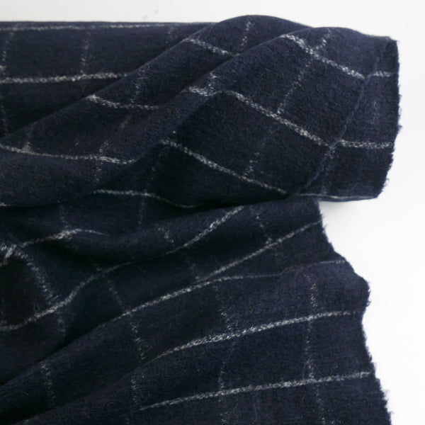 Italian Heavy Knitted Wool - Navy Plaid