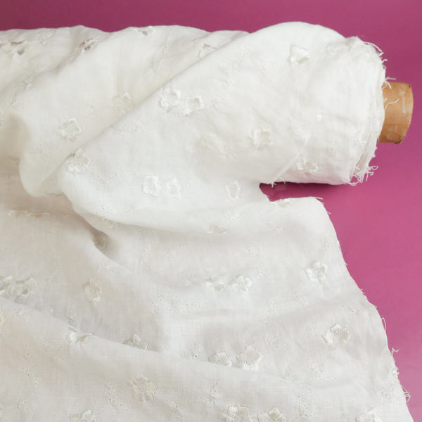 Peony - European Embroidered Linen | Snow