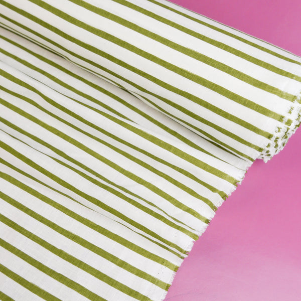 Jean-Luca - Screen-Printed Linen | Olive Stripe