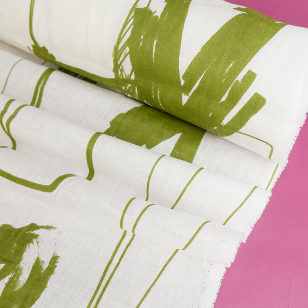 Edwin - Screen-Printed Linen | Olive Fish Scribble