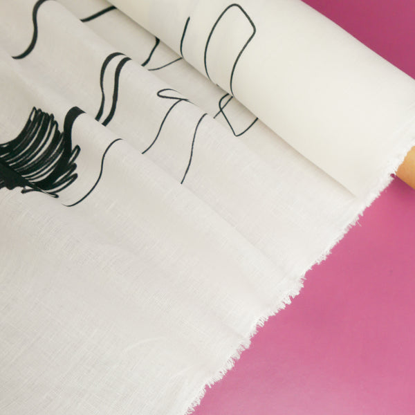 Edwin - Screen-Printed Linen | Black Scribble