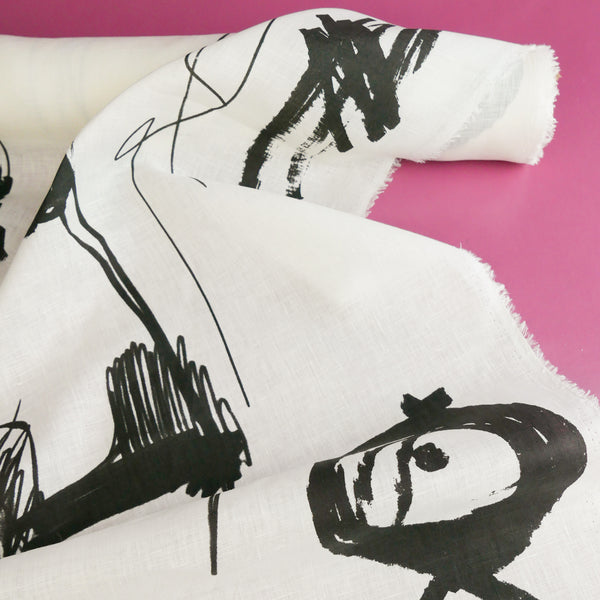 Edwin - Screen-Printed Linen | Black Fish Scribble
