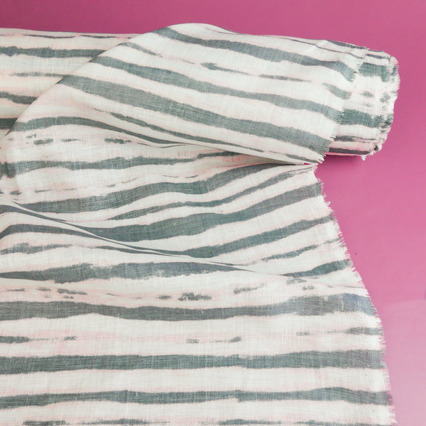 Tima - Screen-Printed Linen | Charcoal Stripe