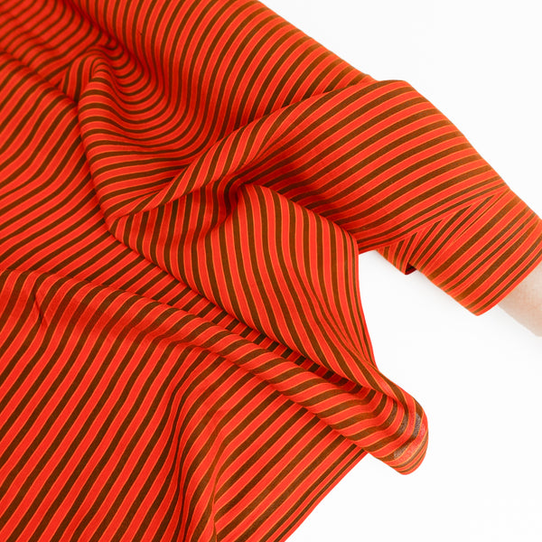 Indian Printed Silk Crepe De Chine | Vermillion Stripe