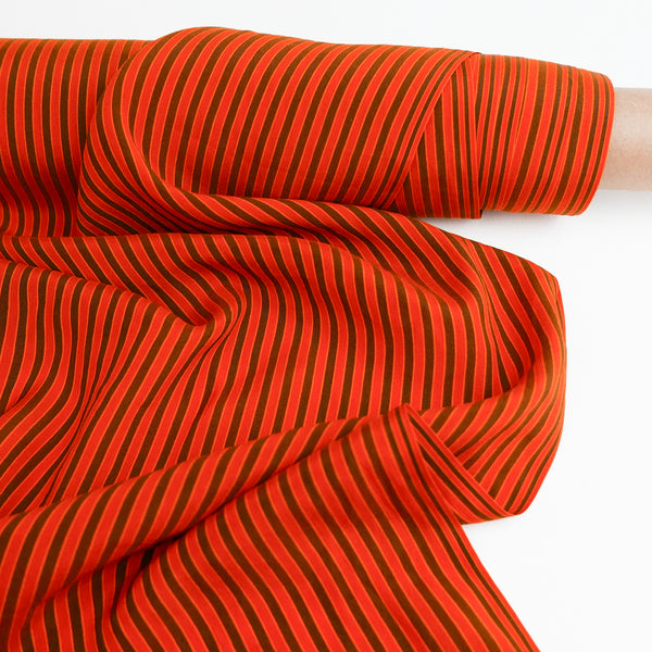 Indian Printed Silk Crepe De Chine | Vermillion Stripe