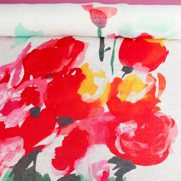 Wild Poppy - Screen-Printed Linen Gauze | Crimson